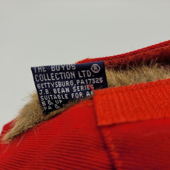 Vintage 1999 Boyd's Alexandra Collection Bear Red Overalls Hair Bow Eyelet Trim - Picture 8 of 8